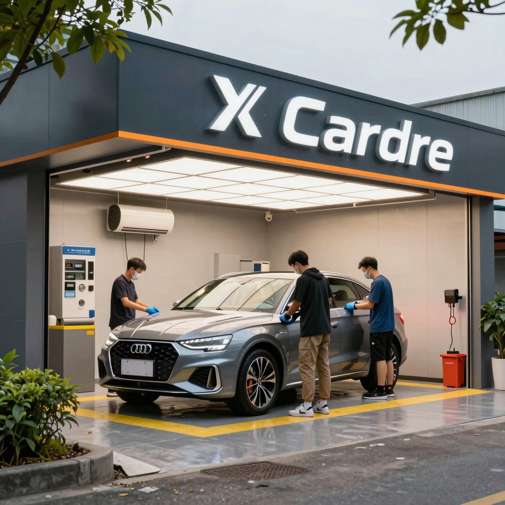 A modern flagship car wash facility showcasing premium services.