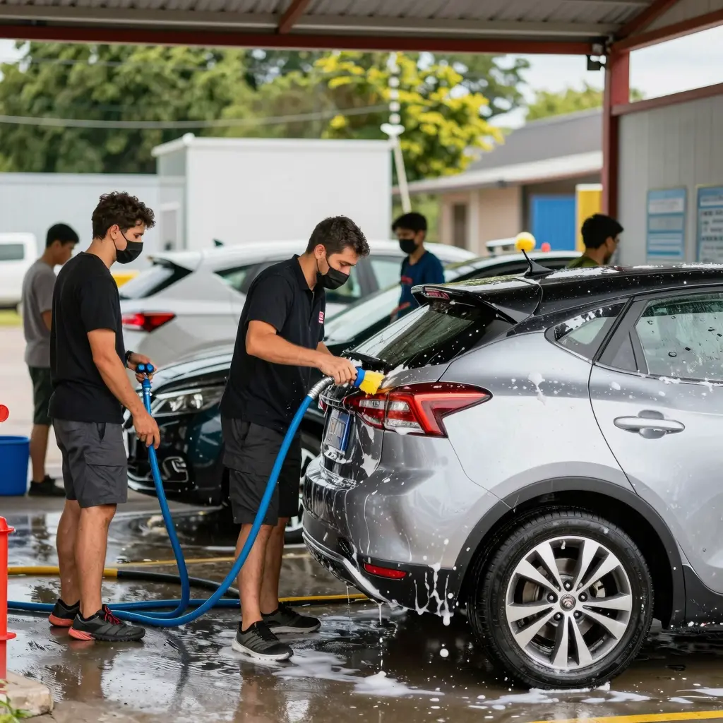 Busy Car Wash Environment