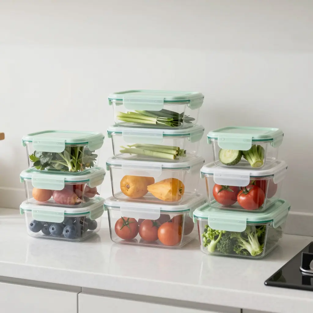 Eco-friendly kitchen with non-toxic plastic food containers