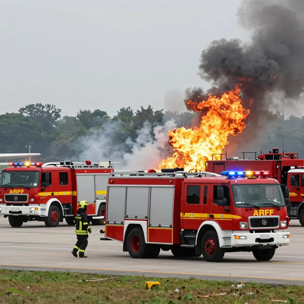 ARFF Trucks Responding to Fire Emergency